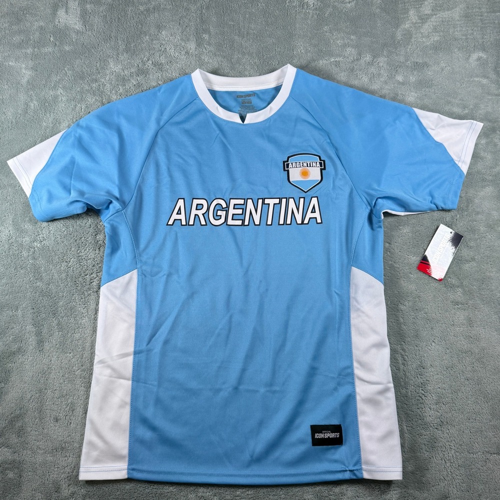 Icon Sports Argentina Soccer Jersey Mens Medium‎ Light Blue White National Team